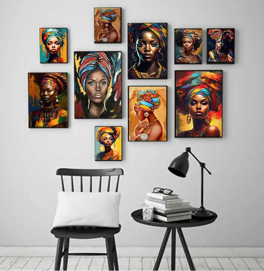 African Beauty Girl Canvas Wall Art | Modern Scandinavian Poster Canvas Wall Art Print Peaceful Pleasures Health and Wellness