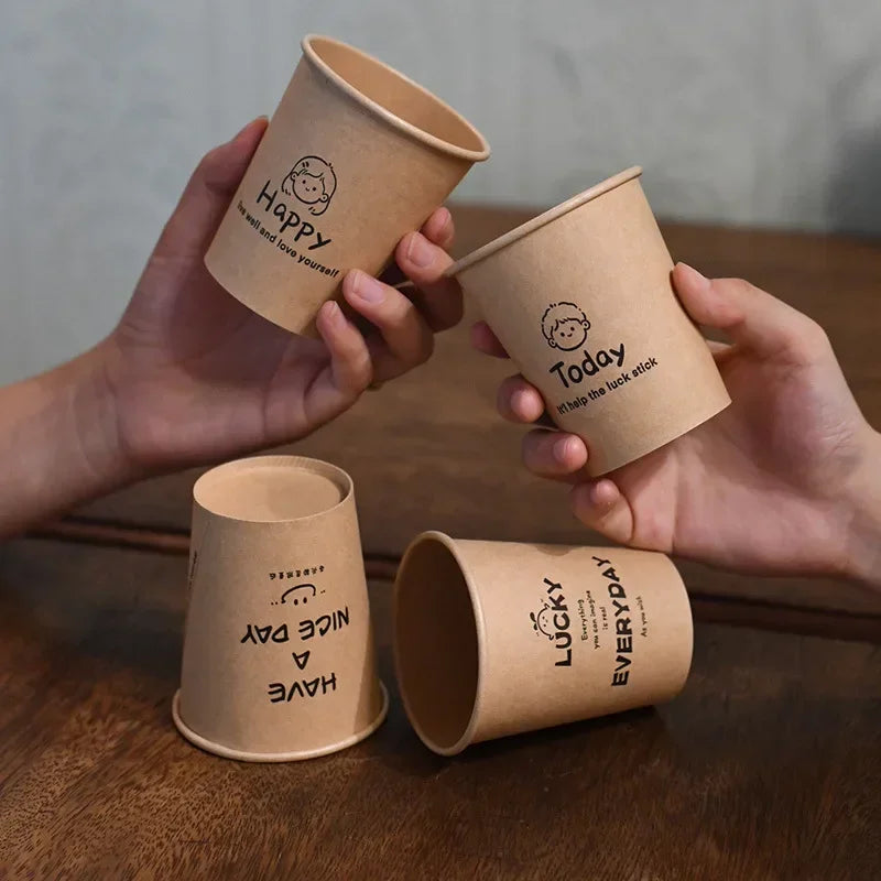50PCS 250ml Disposable Biodegradable Paper Cup Tasting Cup Coffee Tea Milk Cup Party Supplies Drinking Tool BirthdayTableware Peaceful Pleasures Health and Wellness