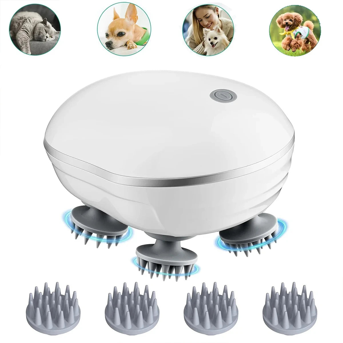 Head Massager with Adjustable Speed for Scalp Massage Red Light for Hair Care Soft Silicone for Deep Kneading of the Head Peaceful Pleasures Health and Wellness White