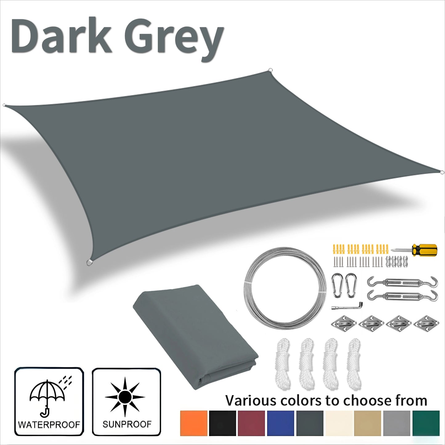 Waterproof Rectangle Sun Shade Sail – 98% UV Block Canopy