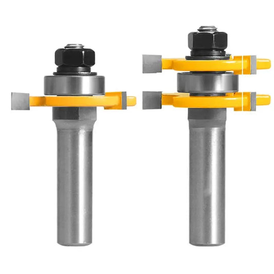 A36T-2Pcs Shank Joint Assembly Router Bit Set Tongue & Groove T-Slot Milling Cutter For Woodwork Cutting Tools Peaceful Pleasures Health and Wellness SilverYellow 12mm