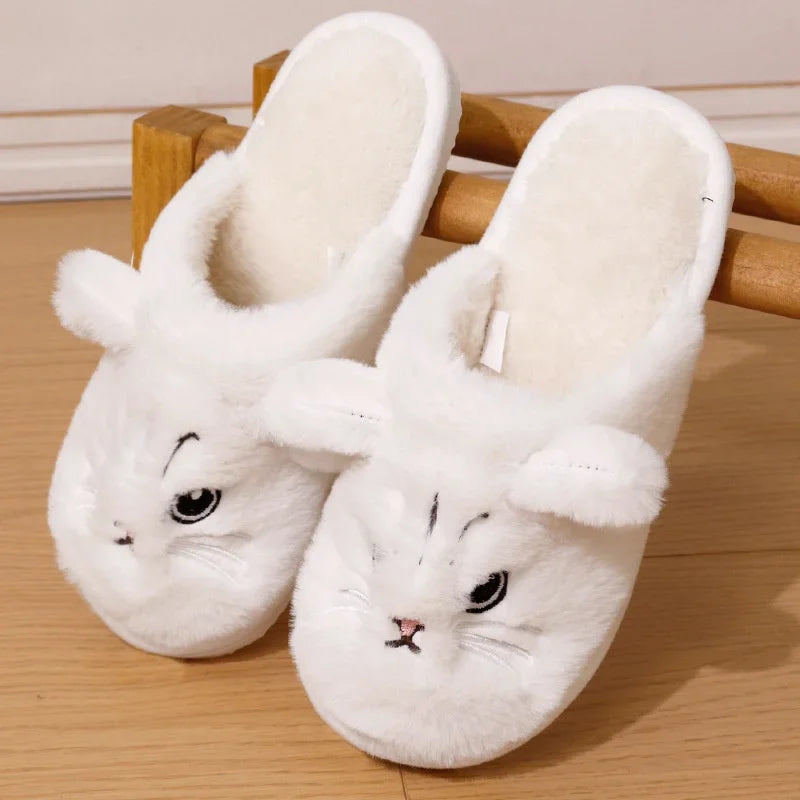 Baotou Cat Cotton Slippers Couple Style Cute Cartoon Home Winter Thickened Warm Cute Cat Soft Soles Anti-slip Slippers Creative Peaceful Pleasures Health and Wellness WHITE 44-45
