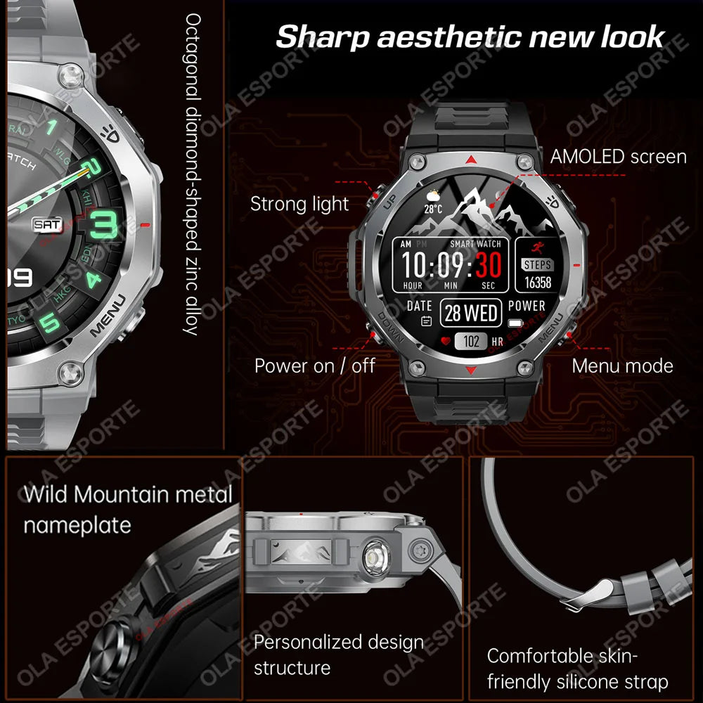 Military-Grade Outdoor Sports Smartwatch 520mAh GPS LED Flashlight Bluetooth Call Fitness Tracking Heart Rate Smart Watch Men Peaceful Pleasures Health and Wellness