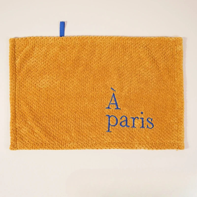 1pc Nordic Hanging Home Embroidery Design Thickened Coral Fleece Absorbent Kitchen and Bathroom Handkerchief Peaceful Pleasures Health and Wellness D 50x30cm