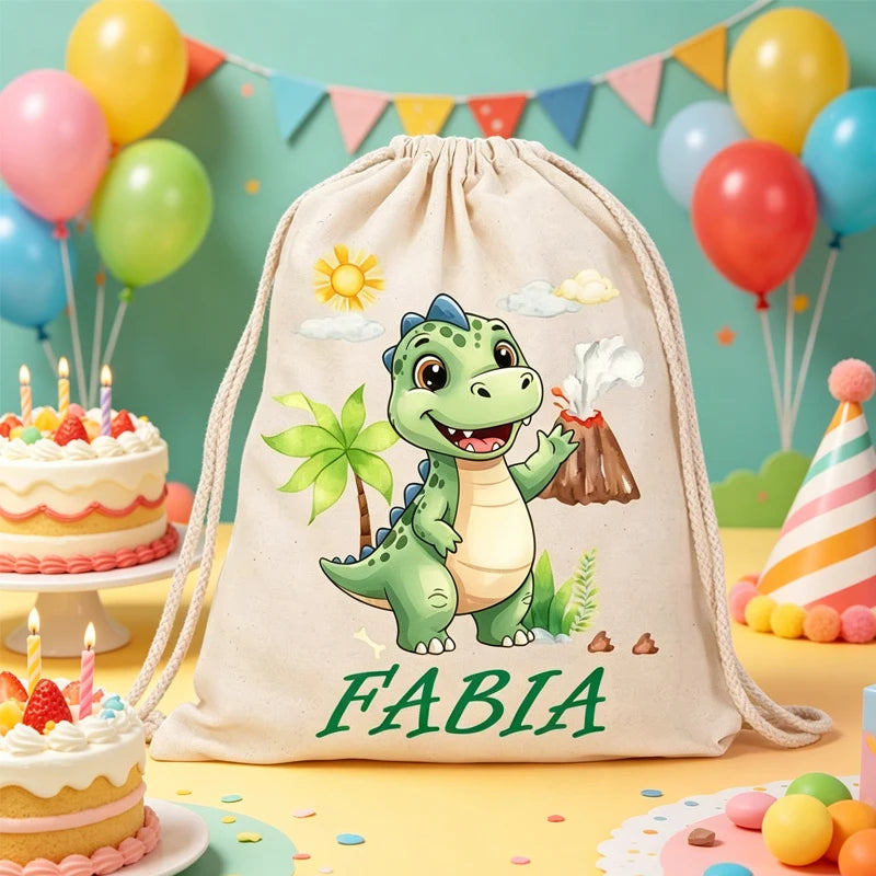 Personalized Dinosaur Drawstring Backpack | Kids Birthday Gift Bag Kids Drawstring Backpack Peaceful Pleasures Health and Wellness