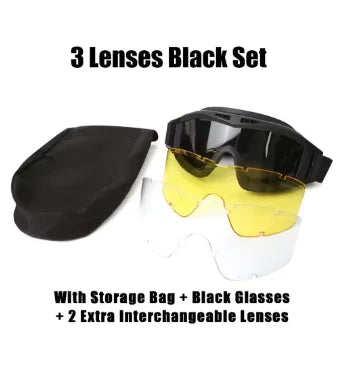 Tactical Goggles 3 Lenses | Windproof Motocross Shooting