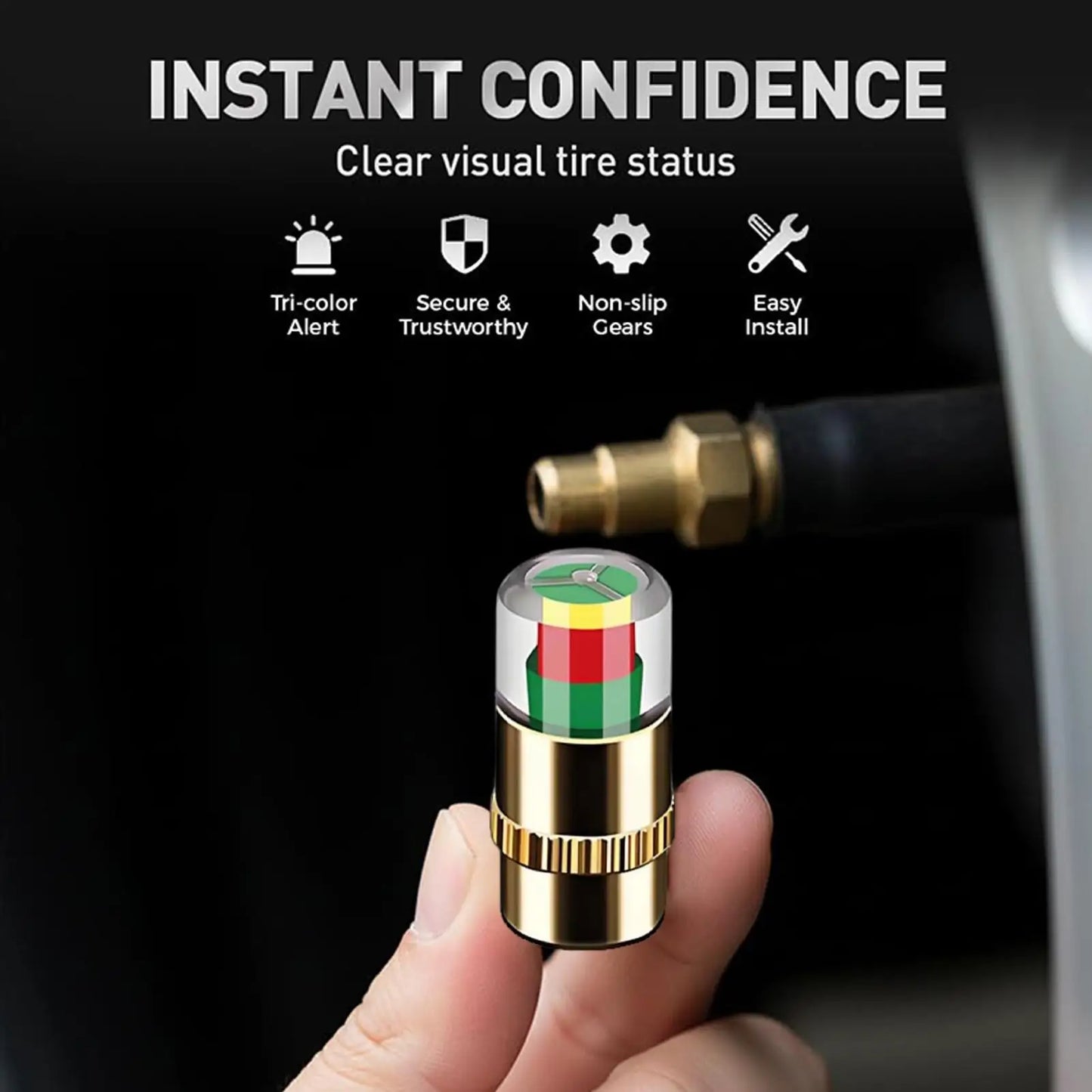 Tire Pressure Valve Stem Caps 4-Pack – Color Alert Indicator