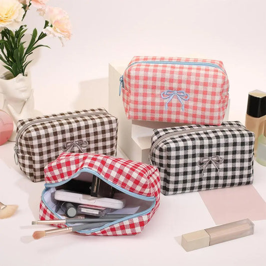 1Pcs Makeup Bag Gingham Plaid Cosmetic Pouch Large capacity Makeup Organizer Portable Travel Toiletry Bag For Women Daily Use Peaceful Pleasures Health and Wellness
