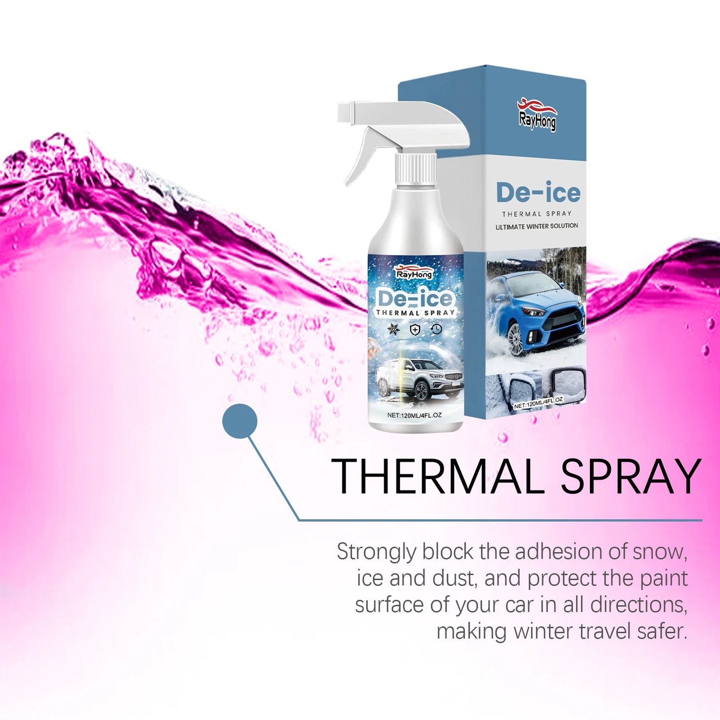 Rayhong 120ml Car De-Icer Spray | Fast Windshield Ice Melt