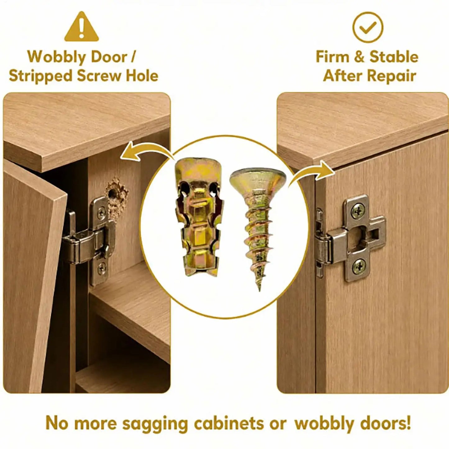 Expansion Thread Repair Inserts – Cabinet Hinge & Drywall Fix 50pc