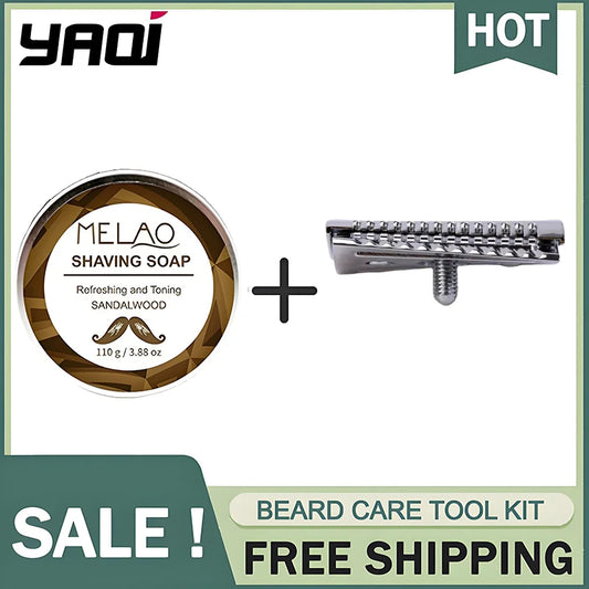 Yaqi Chrome Color Double-edged Slant Razor Head & Sandalwood Soap Set-Lightweight Versatile Use For Men Precise Shave Razor Head Peaceful Pleasures Health and Wellness SRH030-XZ002