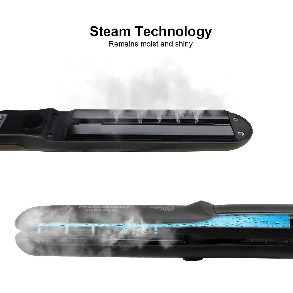 Tourmaline Vapor Steam Hair Straightener - LED Display, Titanium Plate, Electric - Ideal for Home, Hotel & Outdoor Use Peaceful Pleasures Health and Wellness