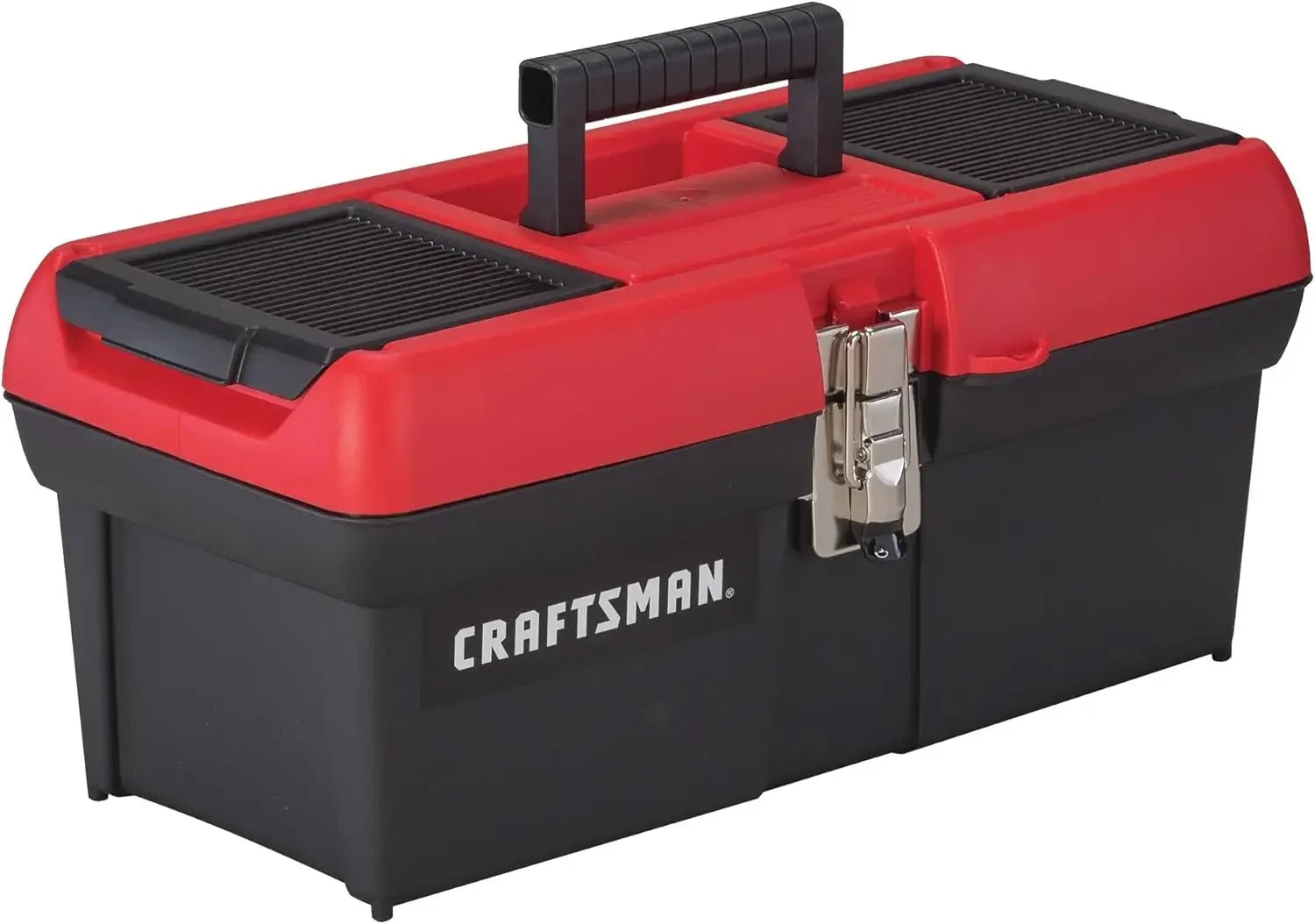 Lockable 16-Inch Tool Box with Comfort Grip Handle and Portable Tray, Red/Black Peaceful Pleasures Health and Wellness
