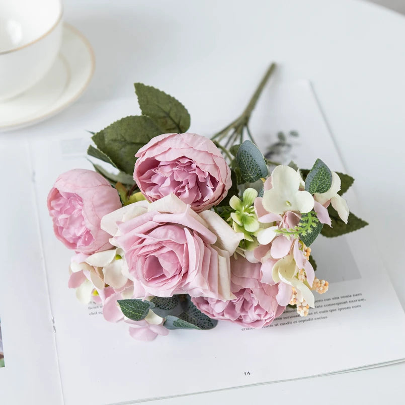 Silk Artificial Rose Peony Bouquet – Wedding & Home Décor