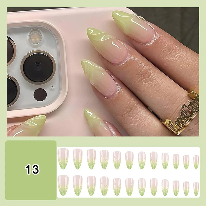 24/30Pcs Medium Fake Nail Set With Jelly Glue Gradient French Press On False Nail Elegantstyle Nails Full Cover Wearing False Peaceful Pleasures Health and Wellness 13