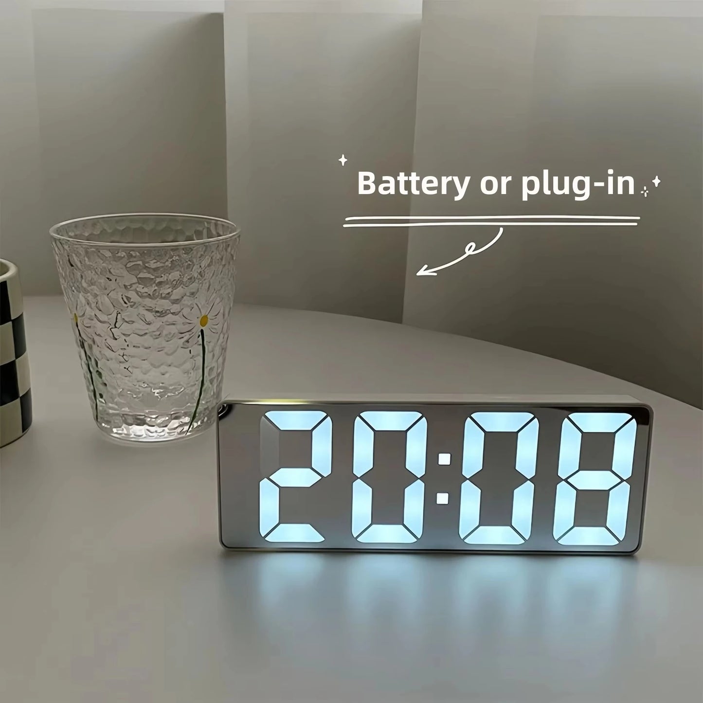 LED Mirror Digital Alarm Clock Silent Luminous Electronic Desktop Bedside Clock Student Ornament Black White Peaceful Pleasures Health and Wellness
