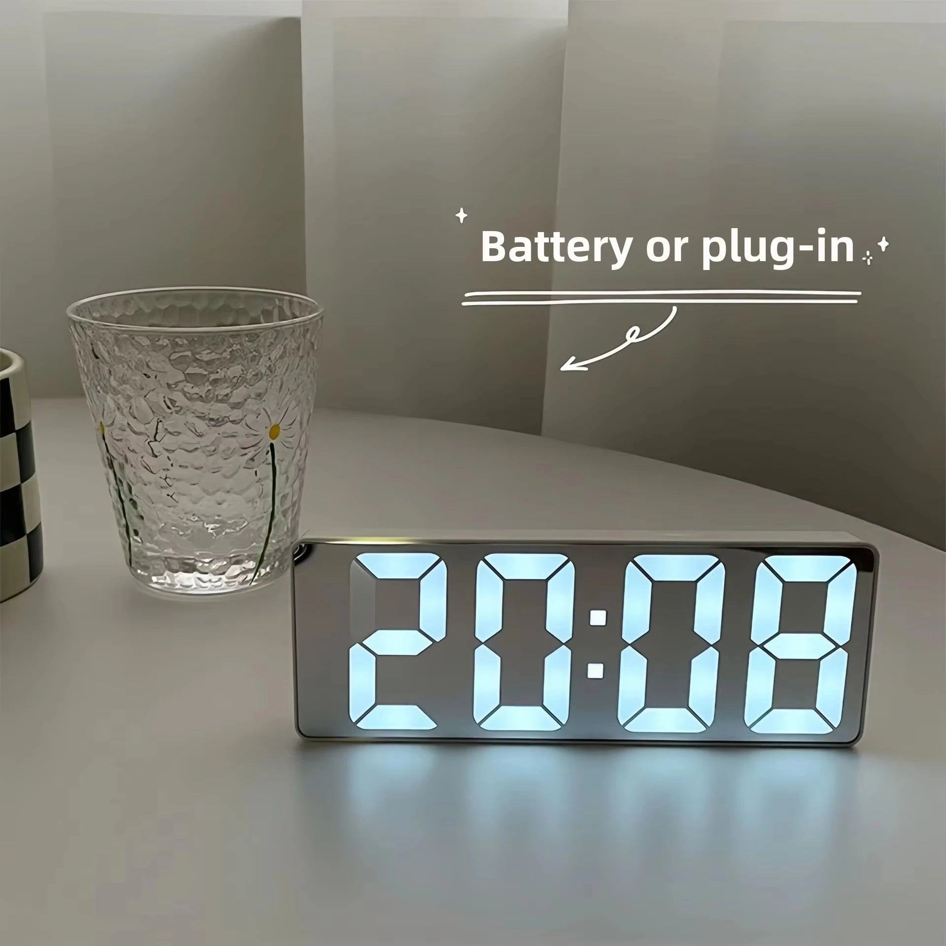 LED Mirror Digital Alarm Clock Silent Luminous Electronic Desktop Bedside Clock Student Ornament Black White Peaceful Pleasures Health and Wellness