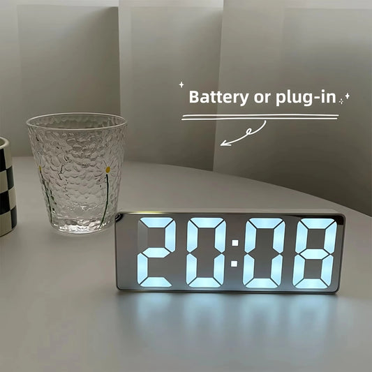 LED Mirror Digital Alarm Clock Silent Luminous Electronic Desktop Bedside Clock Student Ornament Black White Peaceful Pleasures Health and Wellness
