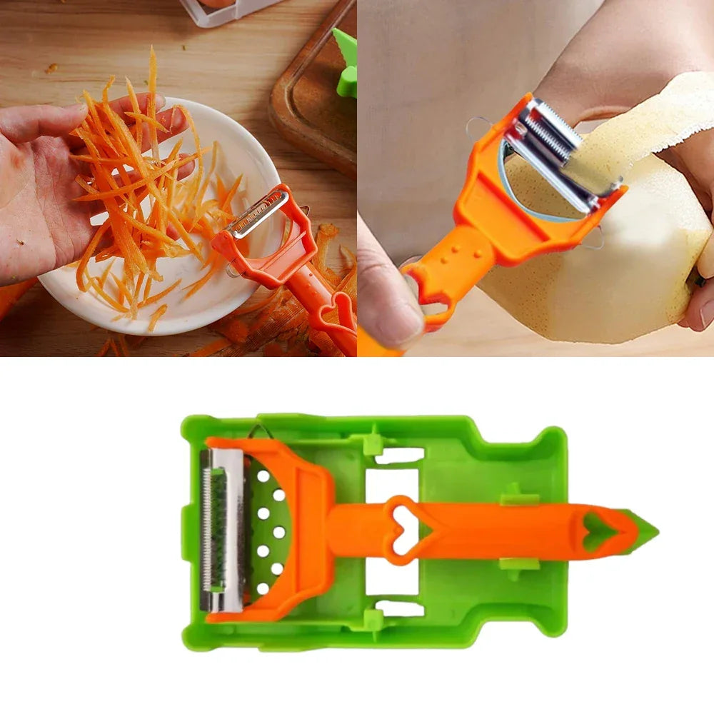 Multi Functional Fruit Vegetable Peeler 2-in-1 Fruit Slicer & Onion Chopper Tool Strips Steel Easy To Clean Kitchen Peeling Tool Peaceful Pleasures Health and Wellness