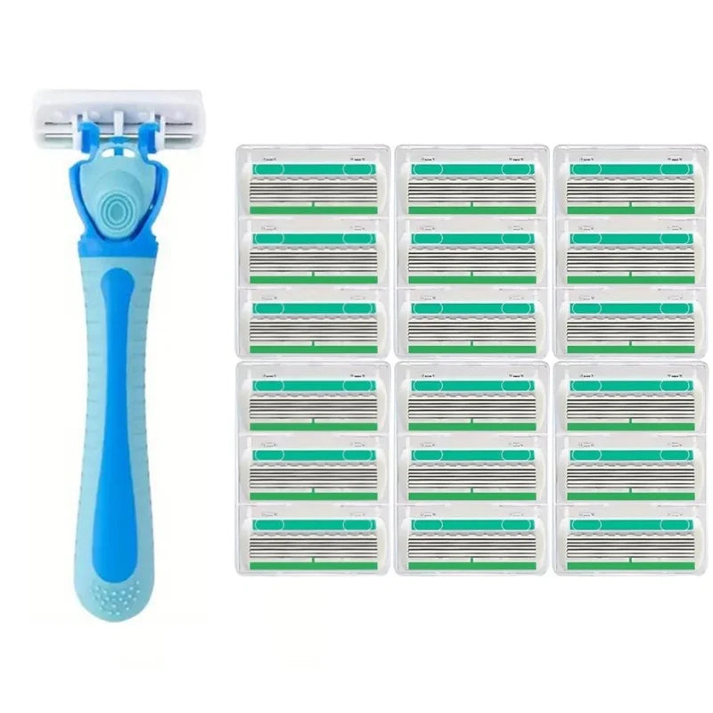 Women's Manual Safety Razor with 6-Layer Steel Replacement Blades