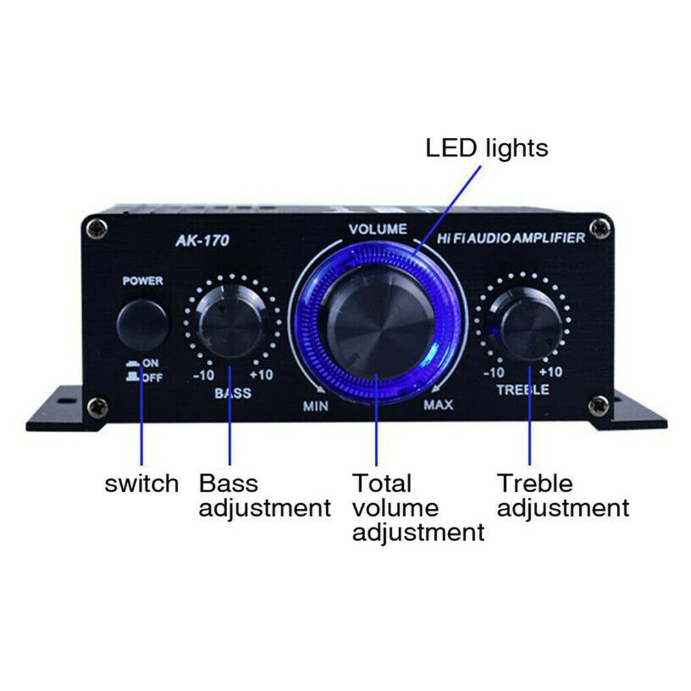 AK-170 Mini HiFi Stereo Amplifier 2×200W Dual Channel RCA