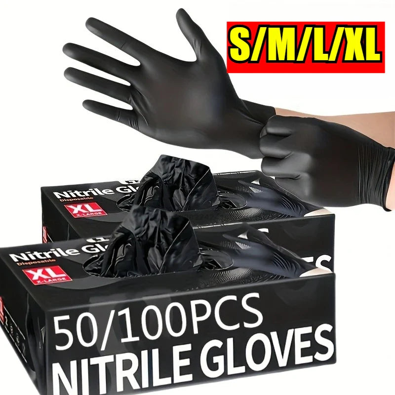 Disposable Nitrile Gloves 100 Pack – Waterproof, Powder-Free Black