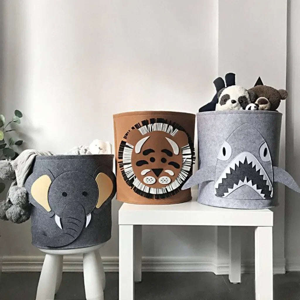 Felt Cartoon Toy Storage Basket – Kids Nursery Hamper Organizer