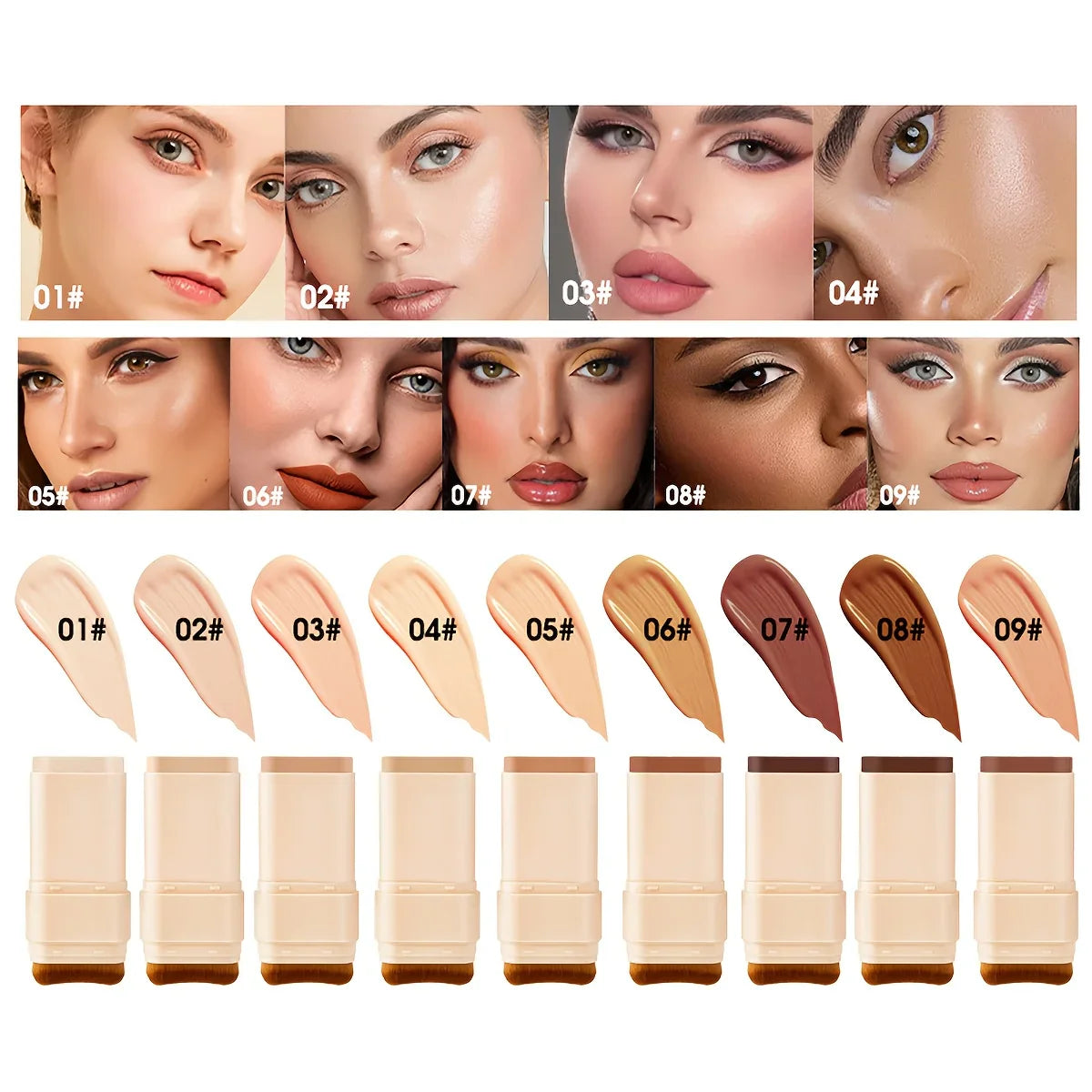 2-in-1 Foundation & Concealer Stick – 9 Shades | Waterproof