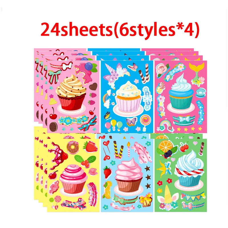 Puzzle Assemble Birthday Cake Stickers Sheets Kids Children Party