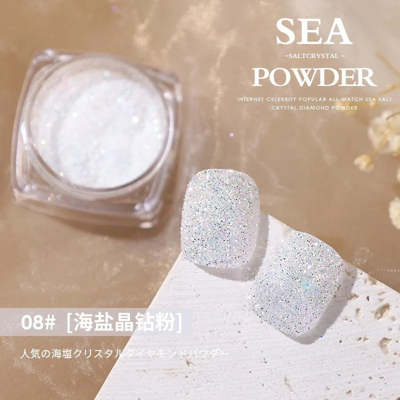 Aurora Sea Salt Nail Glitter Set – 12 Colors Holographic Sugar Powder