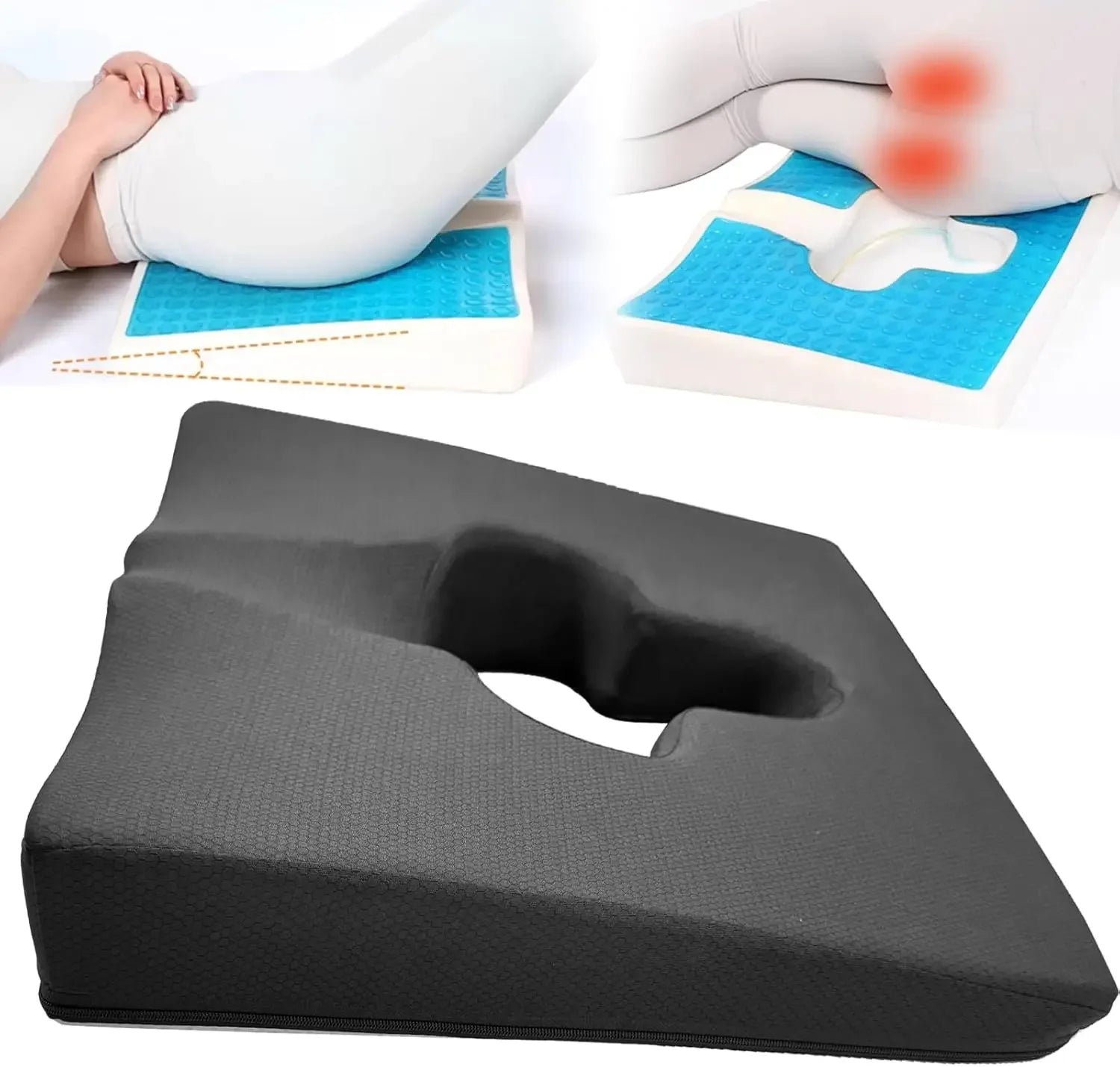 Gel Memory Foam Seat Cushion for Pressure Relief, Sciatica, and Back Pain - Universal Fit 18x15 Inches Black Peaceful Pleasures Health and Wellness United States