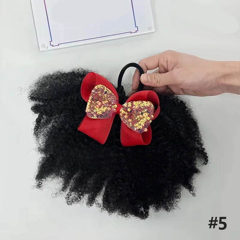 2pcs/ Luxury Kids Hair Buns Kids Afro Puff Soft Like Natural Human Hair Hand Feel Marley Kinky Bulk for Hair Girl with Elastic Peaceful Pleasures Health and Wellness red