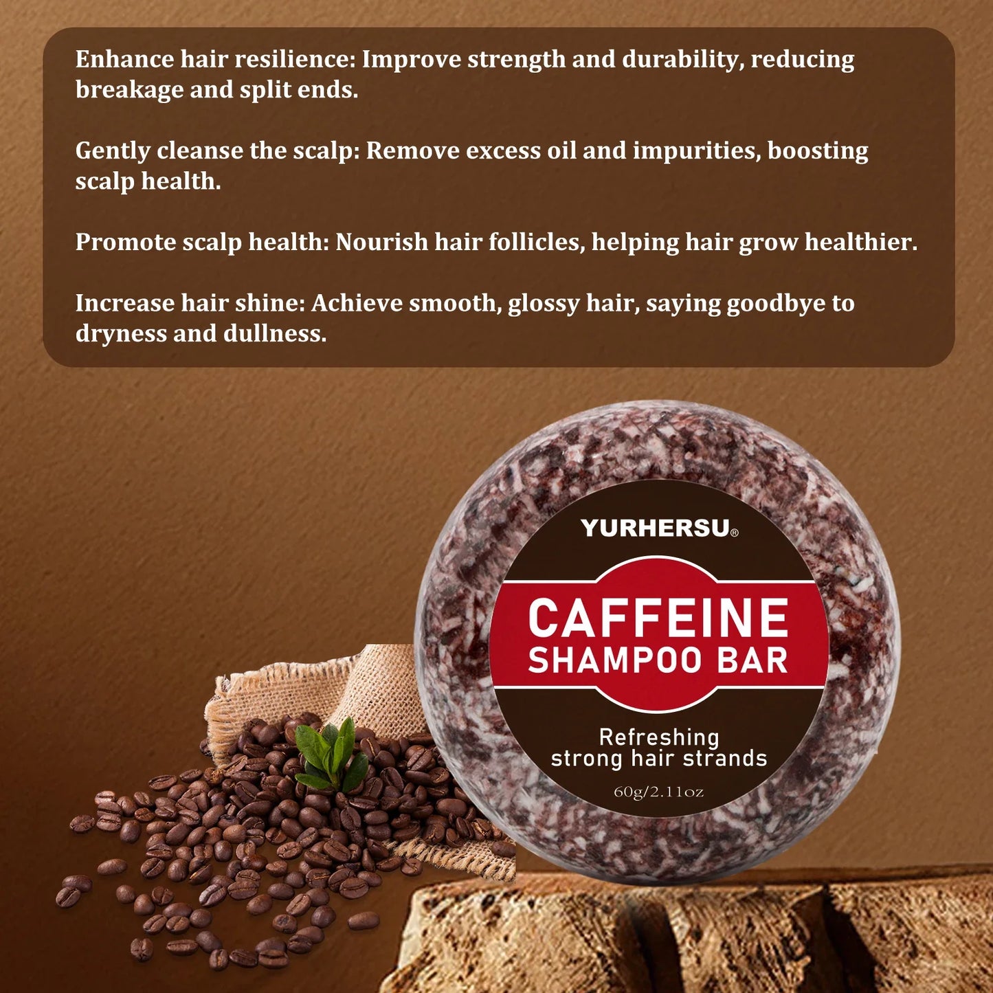 YURHERSU Caffeine Shampoo Bar – SLS-Free, Moisturizing, Tropical