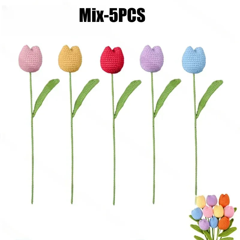 Handmade Crochet Tulip Single Stem Knitted Flower – Home Decor