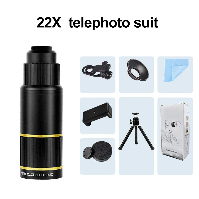 22X Telephoto Lens For Cellphone Camera Lens For Mobile Camera Zooming Lens iphone CellPhone Telescope Fish eye Lens Phone Macro Peaceful Pleasures Health and Wellness 22X With bracket