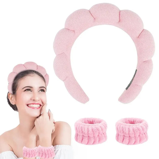 Hair Band Wash Face Shower Cloud Sponge Hair Band Makeup Removal Band Hair Bubble Soft Headband Popular in Europe and America Peaceful Pleasures Health and Wellness Pink