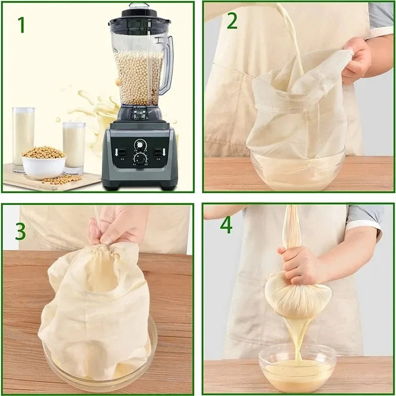 Nut Milk Bag Home Kitchen Gadgets Dish Drainer Kitchenware Reusable Unbleached Useful Things for Kitchen Dining Bar Filter Tools Peaceful Pleasures Health and Wellness