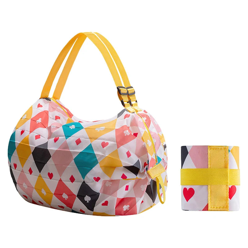 Large Capacity Thickened Shopping Bag Multiple Fashion Foldable Environmentally Friendly One Shoulder Portable Supermarket Bags Peaceful Pleasures Health and Wellness Diamond pattern