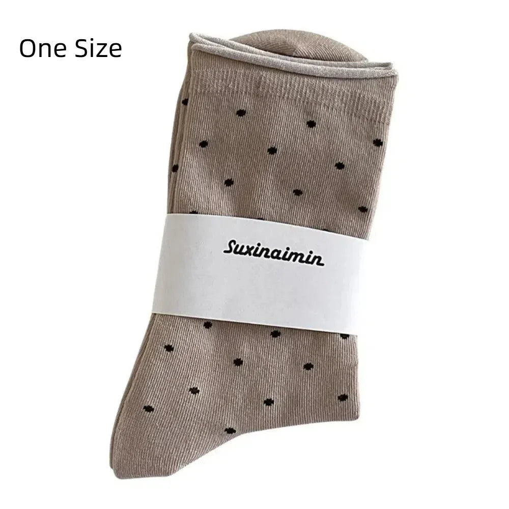 Women's Polka Dot Mid-Tube Socks – Breathable Cotton Summer