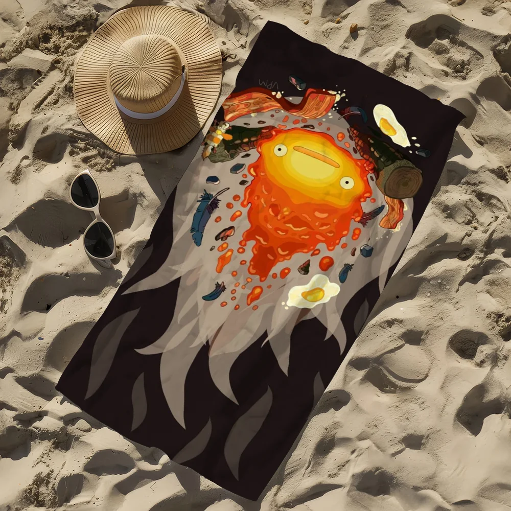 Calcifer Anime Flannel Beach Towel – Quick Dry & Soft | 11 Sizes