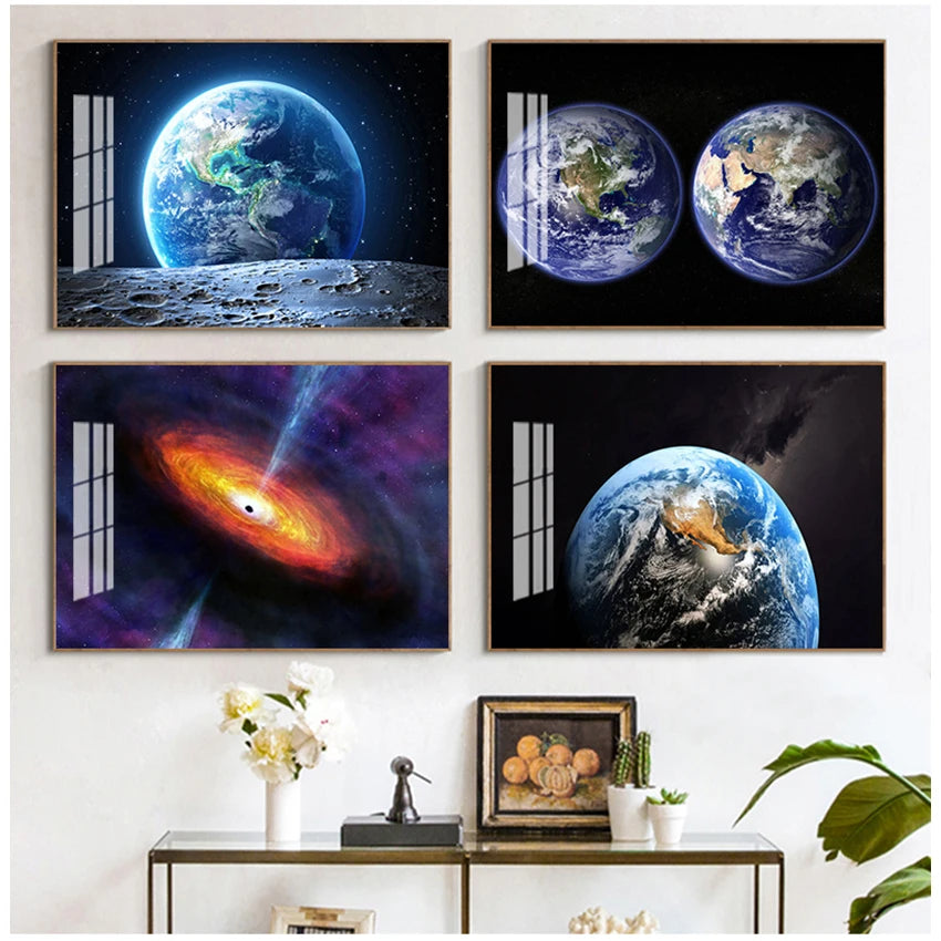Space Galaxy Canvas Wall Art – Astronaut Planet Universe Poster