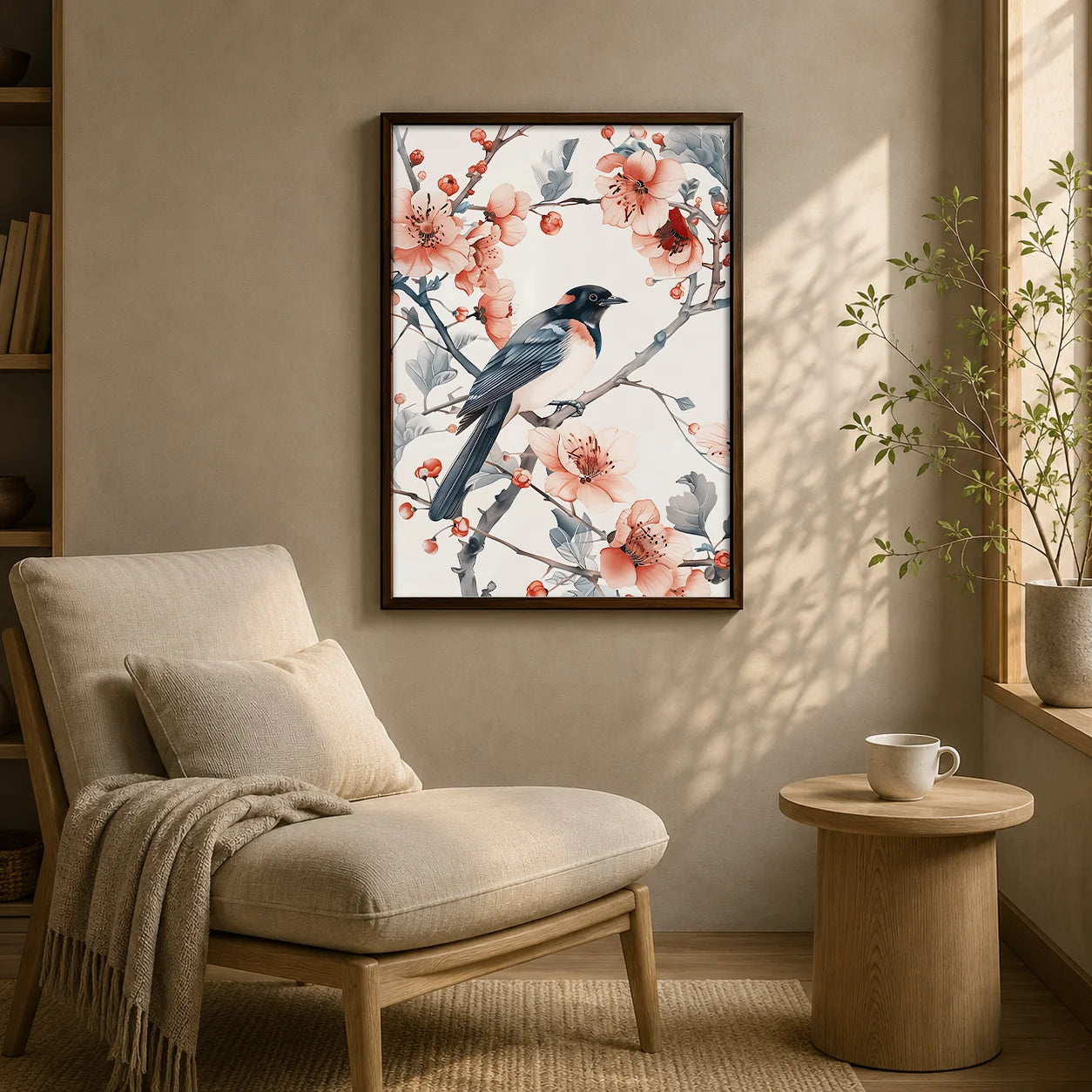 Nordic Bird & Flowers Canvas Wall Art | Chinese Style Print Canvas Wall Art Print Peaceful Pleasures Health and Wellness
