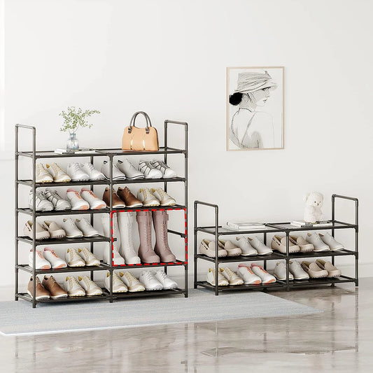 Shoe Rack 3 Tier Long Storage Organizer Wide Metal Shoe Shelf for Closet Entryway Black Dustproof Storage Rack, Dormitory Iron S Peaceful Pleasures Health and Wellness