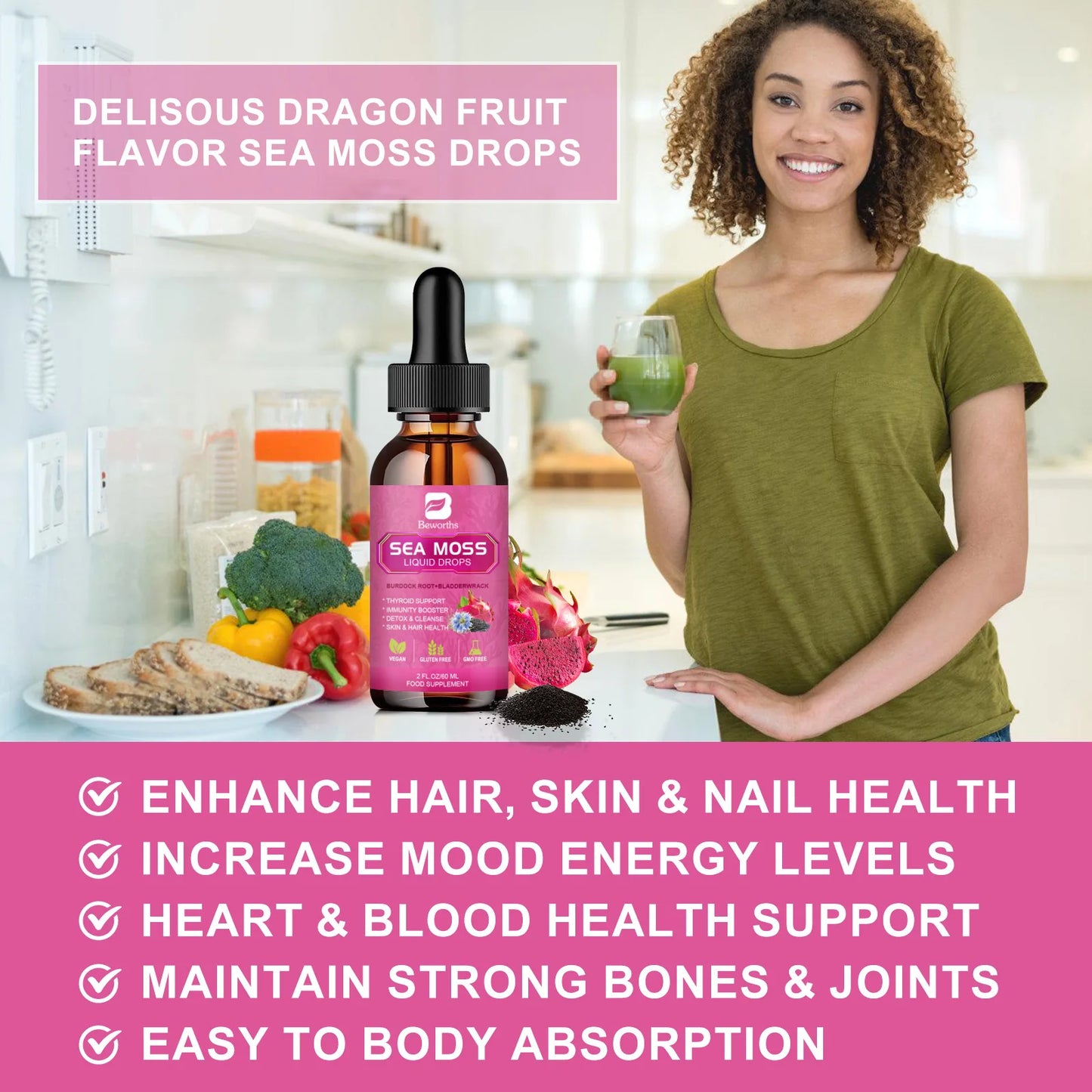 Sea Moss Liquid Drops 3000mg – Black Seed Oil, Burdock Root & Elderberry Peaceful Pleasures Health and Wellness