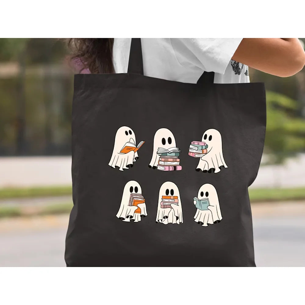 Bookish Ghost Tote Bag Literary Halloween Tote Spooky Bookworm Book Lover Reader Gift Back To School Birthday Party Decoration Peaceful Pleasures Health and Wellness