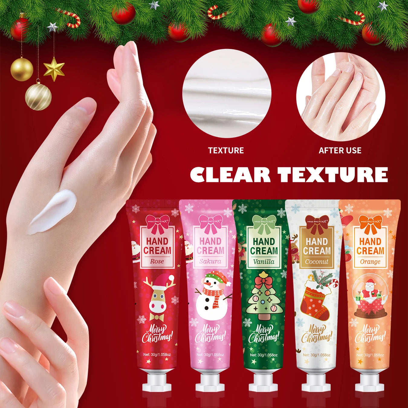Christmas gift 5/box hand cream set, cream texture, hand cream travel pack, durable moisturizer-30g/piece gift for women Peaceful Pleasures Health and Wellness