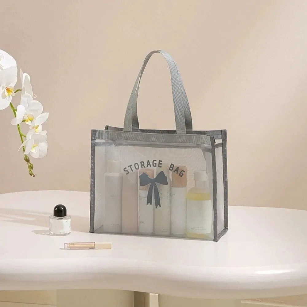 Large Capacity Shoulder Bag Hollow Mesh Transparent Swim Tote Bag Multifunctional Waterproof Beach Toiletry Storage Bag Women Peaceful Pleasures Health and Wellness