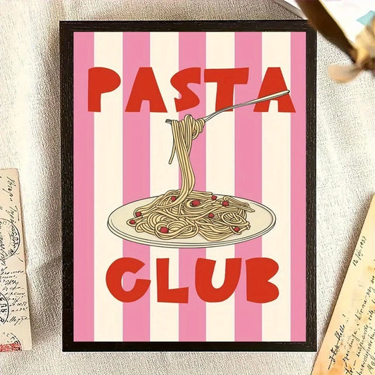 Vintage Italian Spaghetti Club Canvas Wall Art Print | Kitchen Decor Canvas Wall Art Peaceful Pleasures Health and Wellness G3877 21x30cm Wood Framed