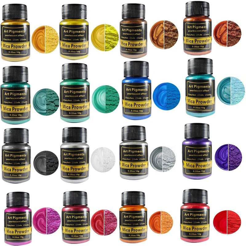 Mica Powder Pearlescent Pigment Set – 12 to 20 Colors for Resin, Soap, Nails & Lip Gloss