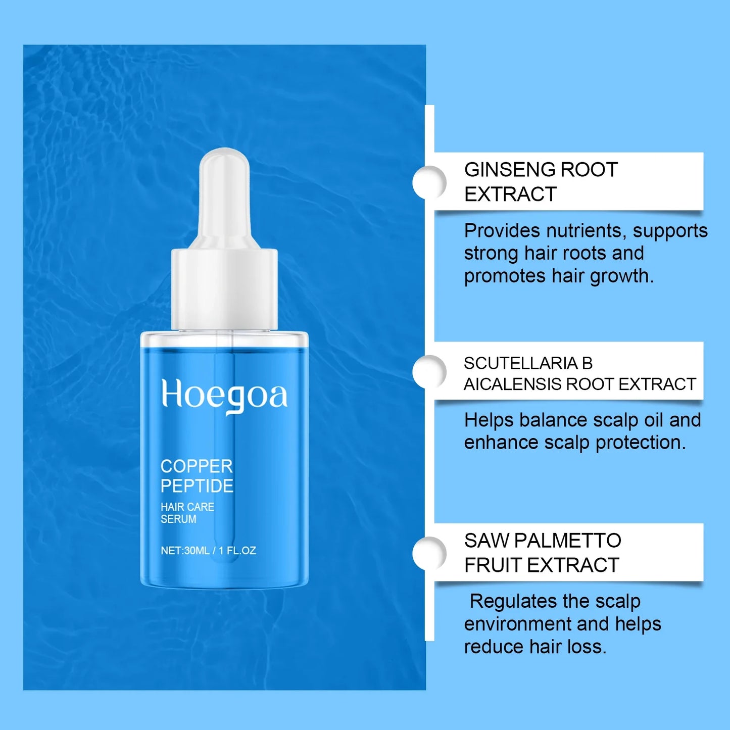 HOEGOA Copper Peptide Hair Growth Serum | Scalp & Frizz Care